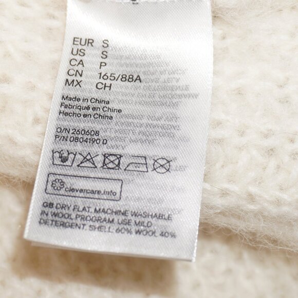 H&M Zip Chunky Alpaca Wool Creme Oversized Cable Knit Funnel Collar Sweater S - Picture 8 of 9